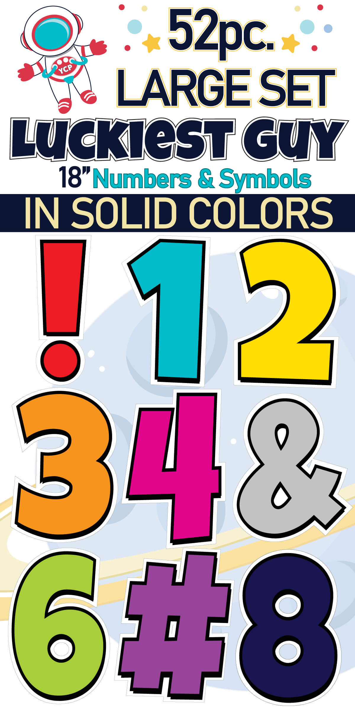 18" Luckiest Guy 52 pc. Numbers and Symbols Set in Solid Colors