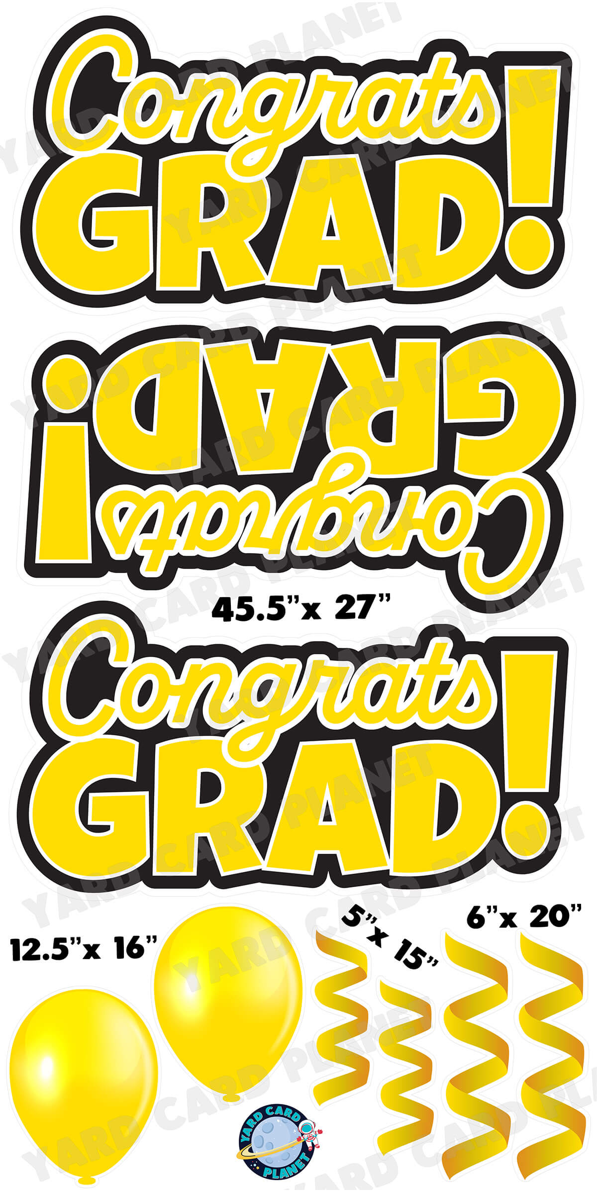 Yellow Congrats Grad EZ Quick Signs with Matching Balloons and Streamers Yard Card Flair Set