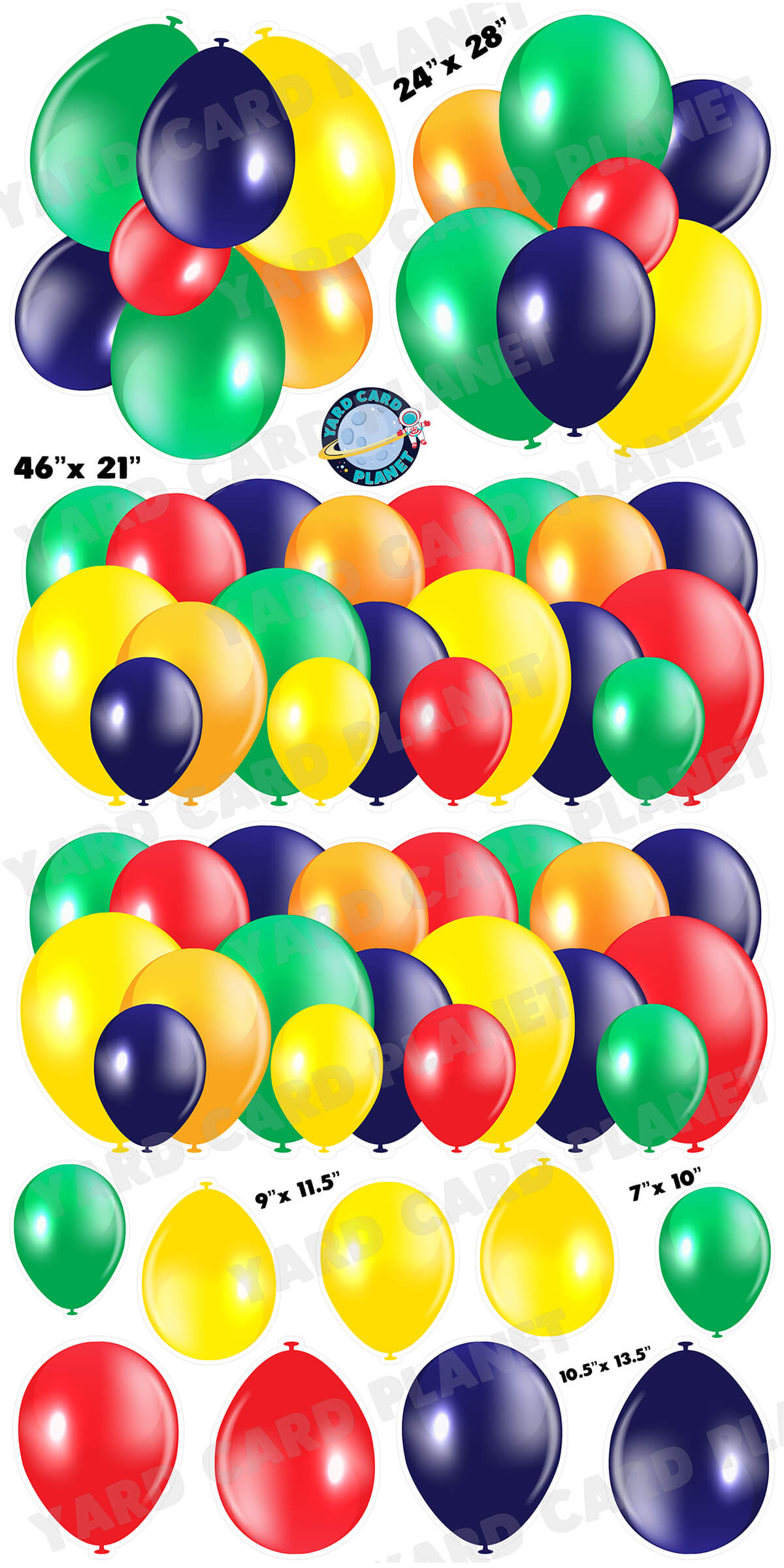 Multi-Colored Balloon Panels, Bouquets and Singles Yard Card Set