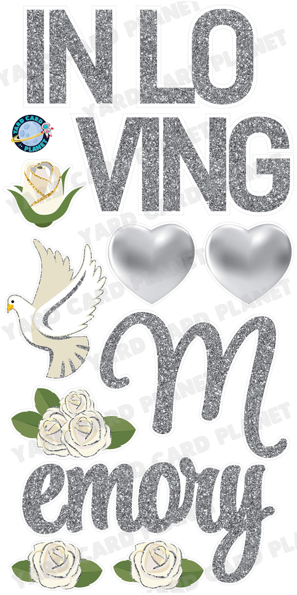 Silver Glitter In Loving Memory EZ Quick Set and Yard Card Flair Set