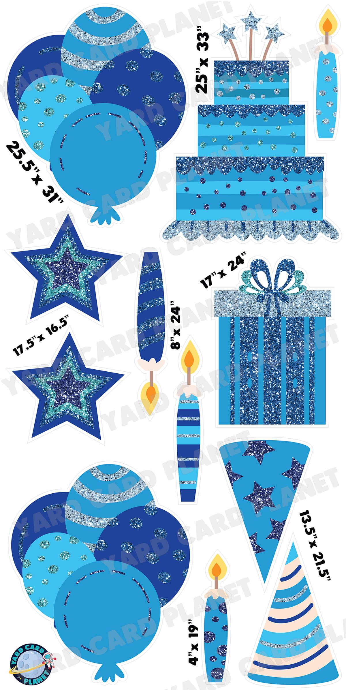 Blue Glitter Birthday Essentials Yard Card Flair Set