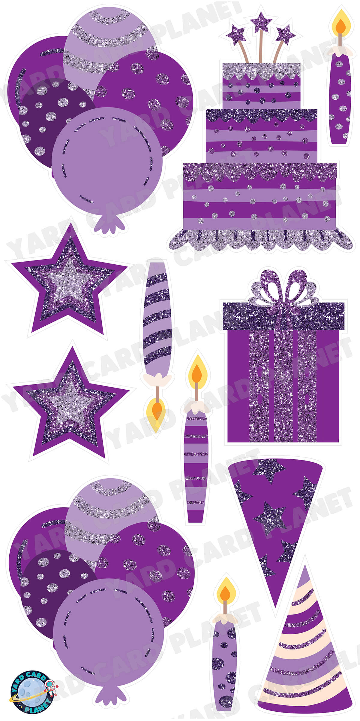 Sparkly Purple Assorted Decorations Perfect for Coordinated top Color Theme Lawn Setups, Glitter Yard Sign Flair, Yard Card Business Supplier