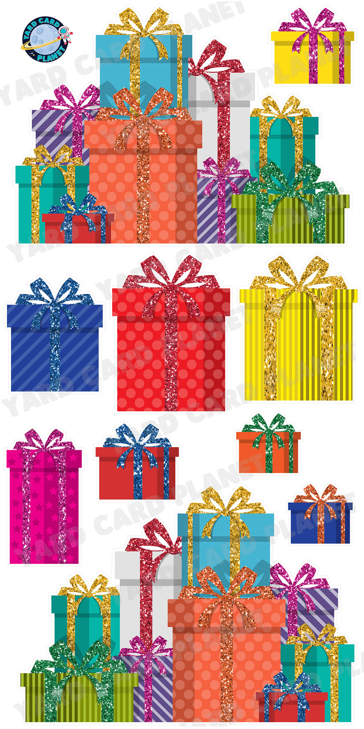 Multicolor Glitter Gift Boxes EZ Panels and Yard Card Flair Set