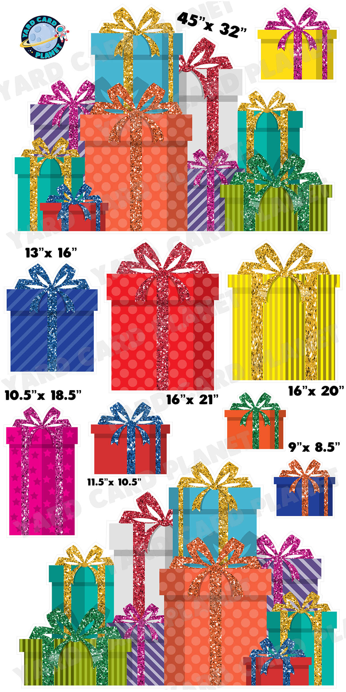 Multicolor Glitter Gift Boxes EZ Panels and Yard Card Flair Set