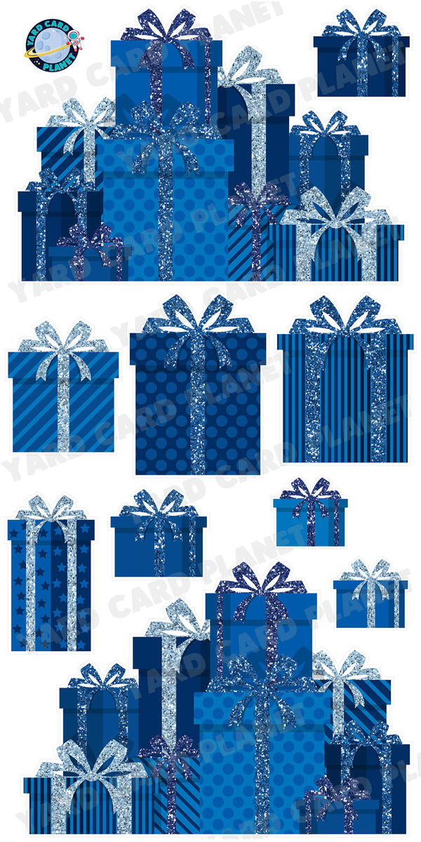 Blue Glitter Gift Boxes EZ Panels and Yard Card Flair Set