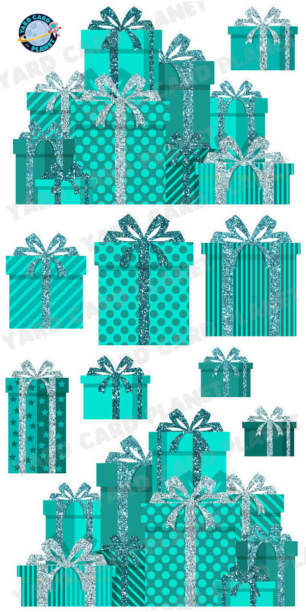 Teal Glitter Gift Boxes EZ Panels and Yard Card Flair Set