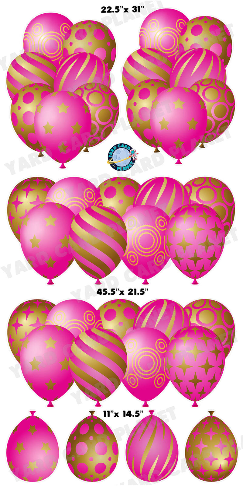Hot Pink and Gold Elegant Metallic Balloons EZ Setup Panels and Borders Yard Card Set