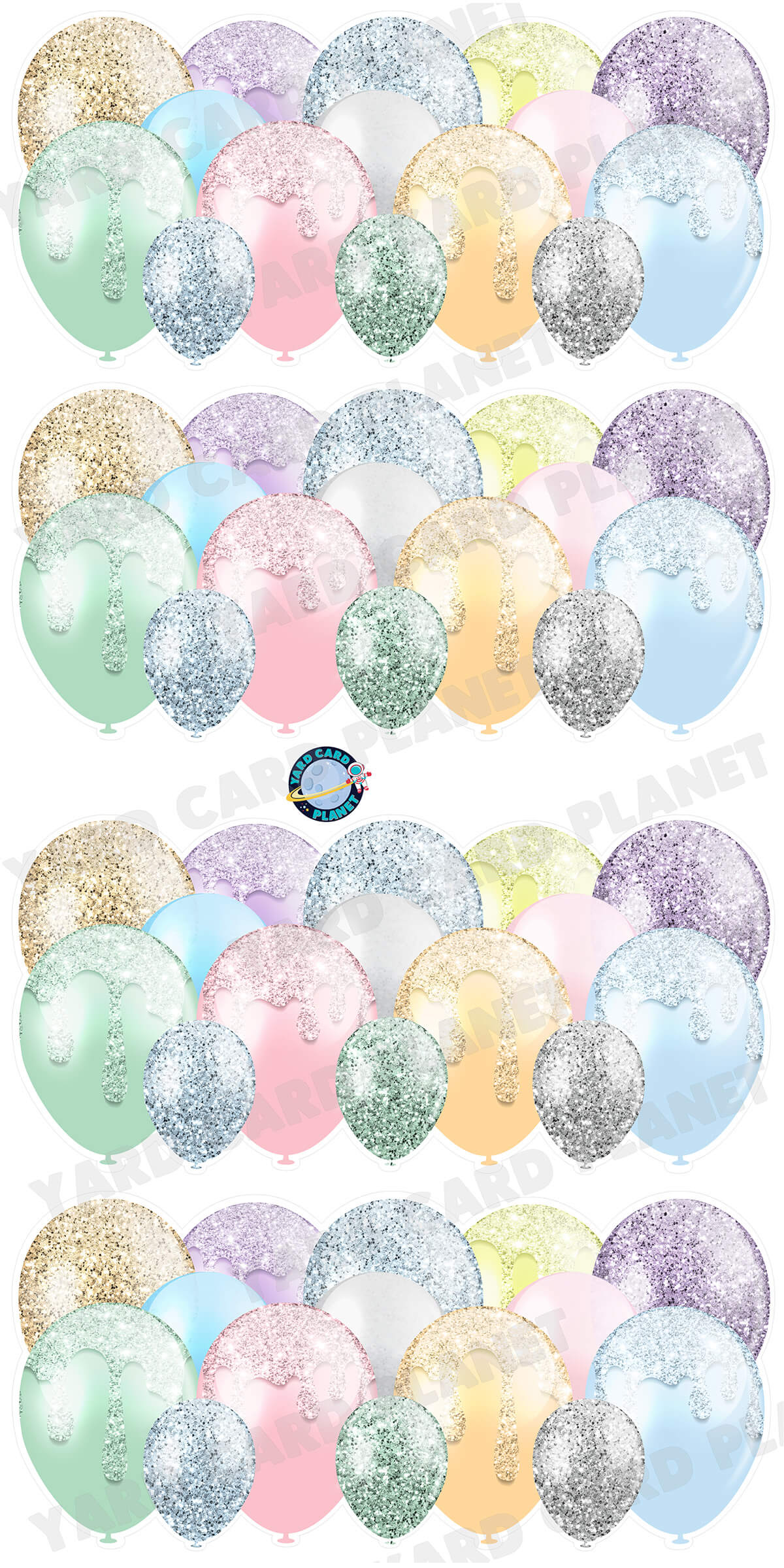 Pastel Multi Colored Glitter Balloon Panels Yard Card Set