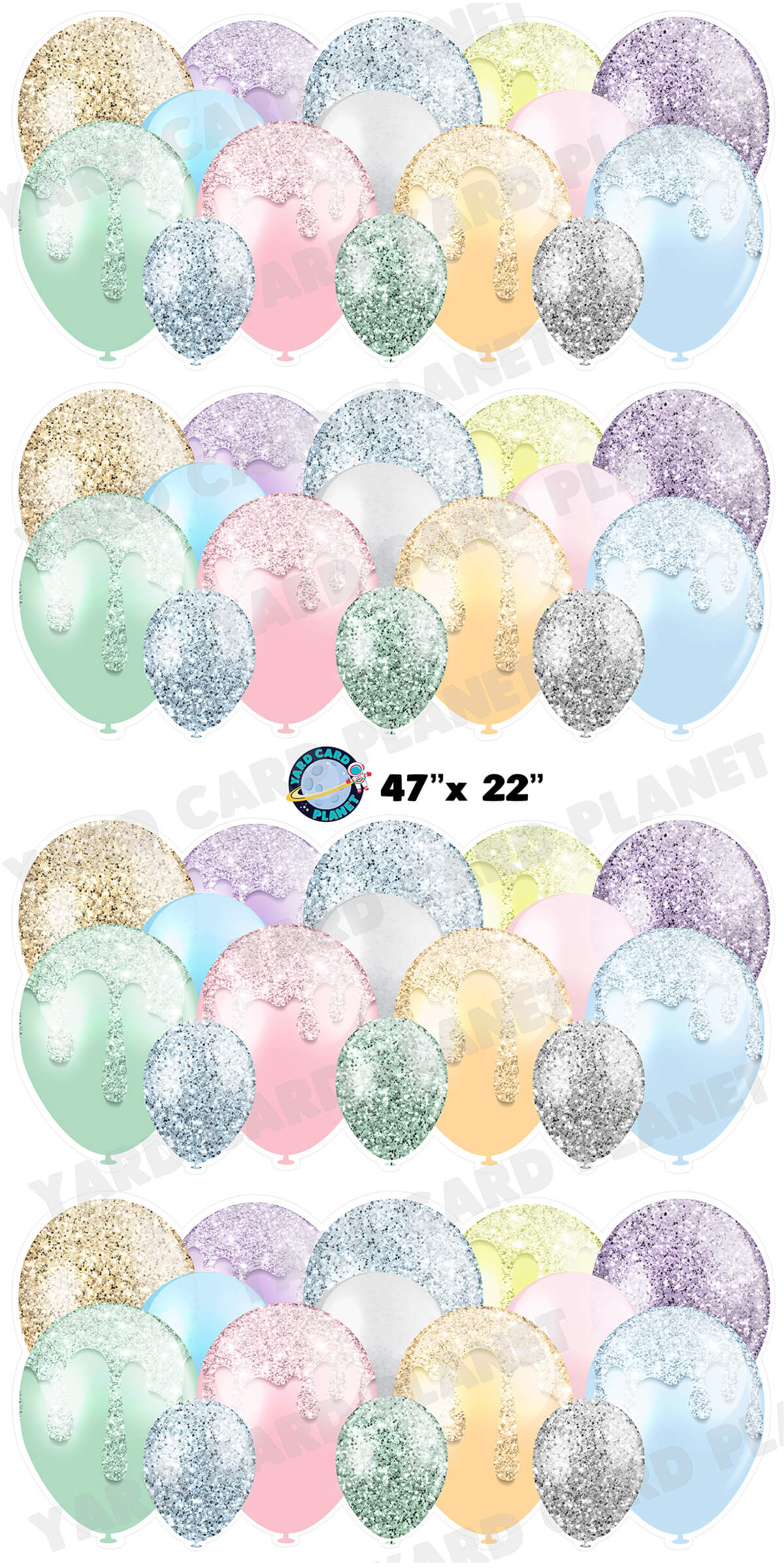 Pastel Multi Colored Glitter Balloon Panels Yard Card Set