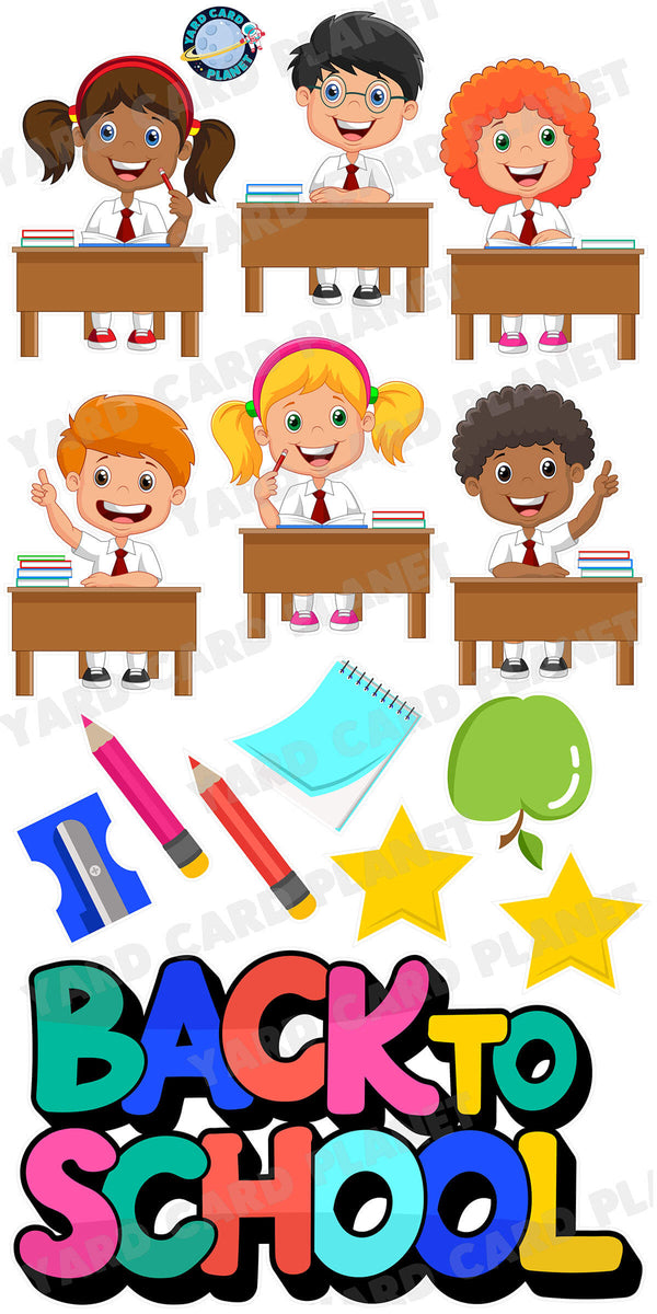 Happy Students and Back To School EZ Quick Sign Yard Card Flair Set