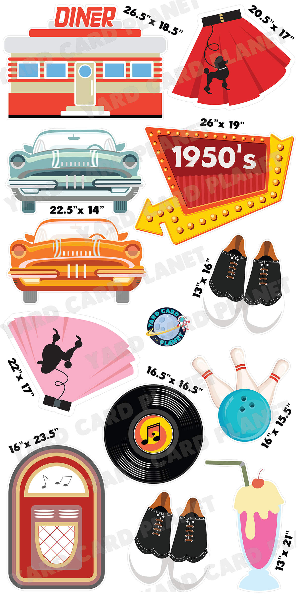 1950s Yard Card Flair Set with Measurements