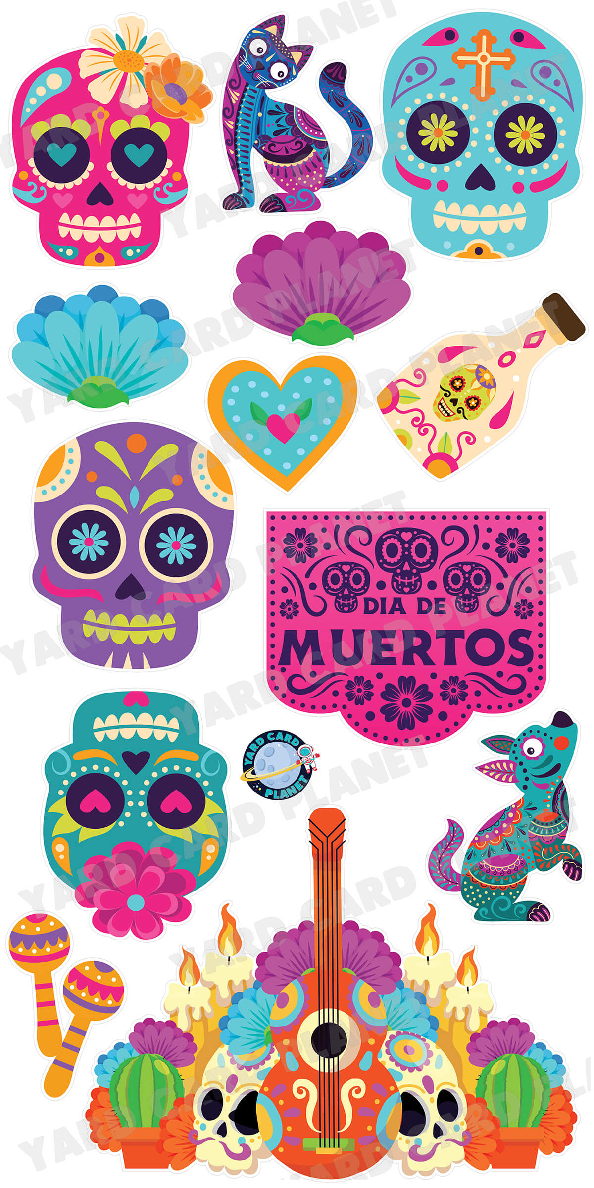 Sugar Skulls Day of the Dead Yard Card Set - authentic UV High resolution Coroplast printing. HALF SHEET