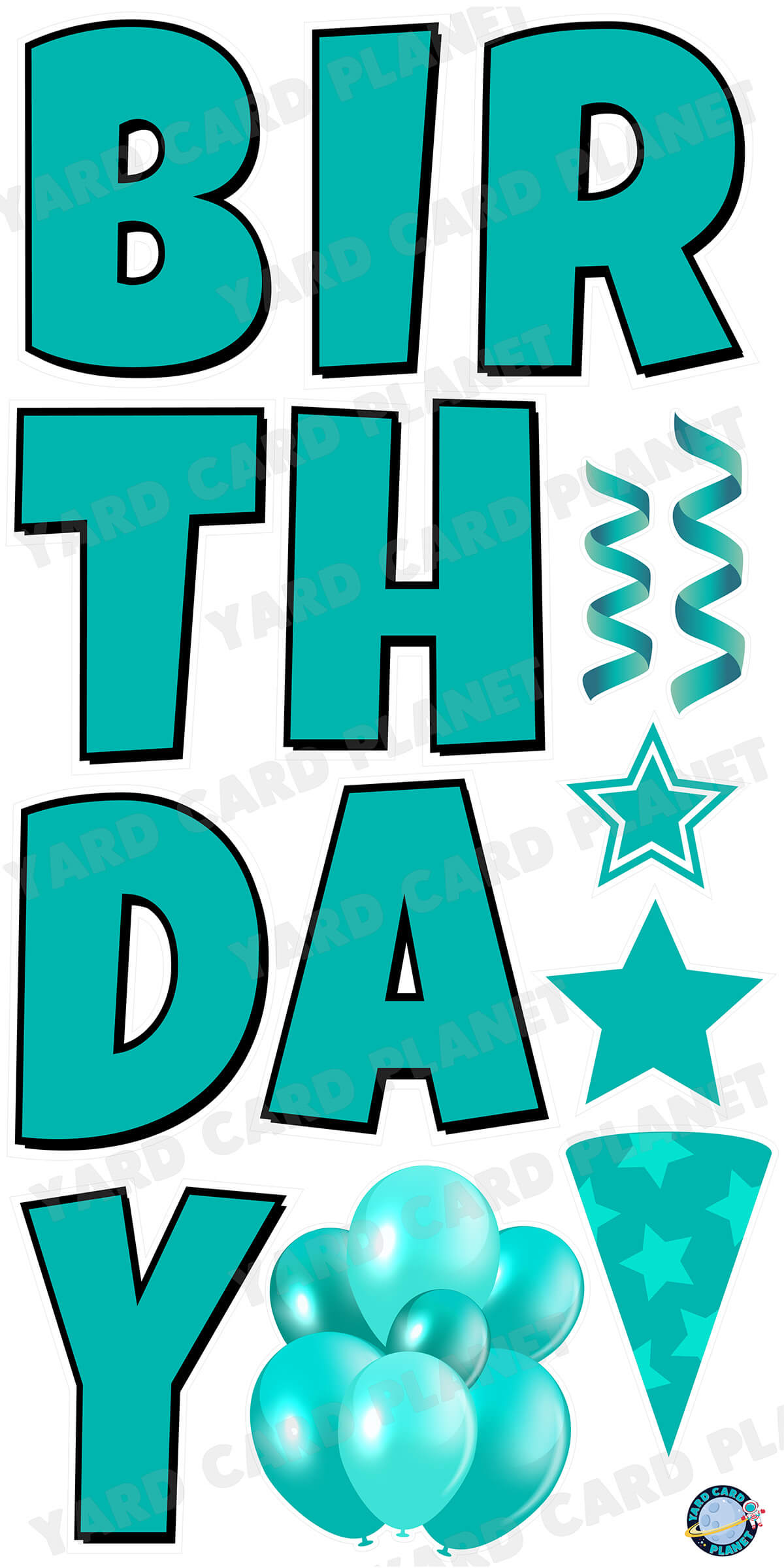 Large 23.5" Solid Teal Happy Birthday Individual Letters in Luckiest Guy Font and Birthday Flair Set Page Two