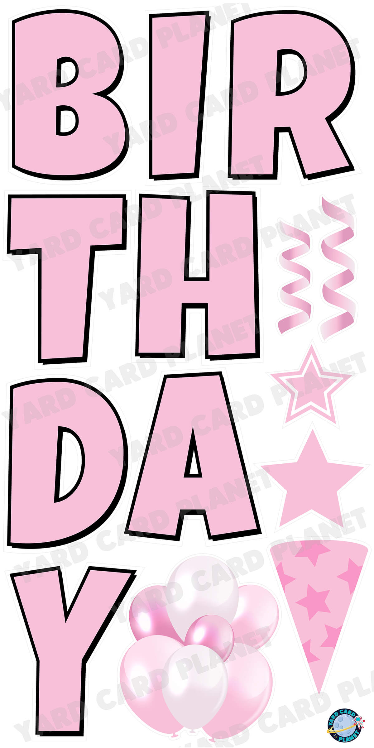 Large 23.5" Solid Light Pink Happy Birthday Individual Letters in Luckiest Guy Font and Birthday Flair Set Page Two