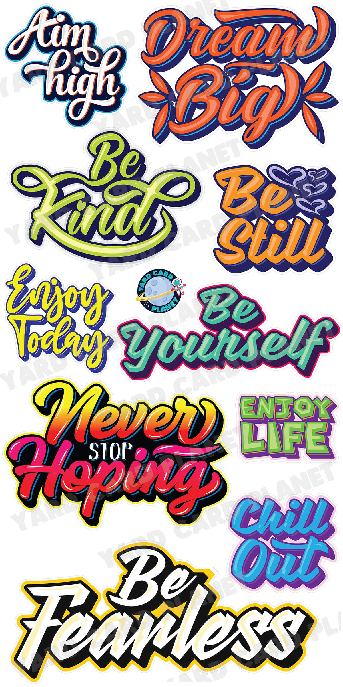Colorful Inspirational and Motivational Sayings Yard Card Flair Set