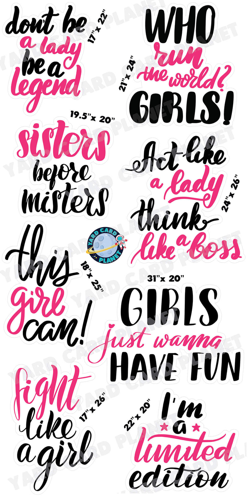 Girl Power Inspirational and Motivational Sayings Yard Card Flair Set