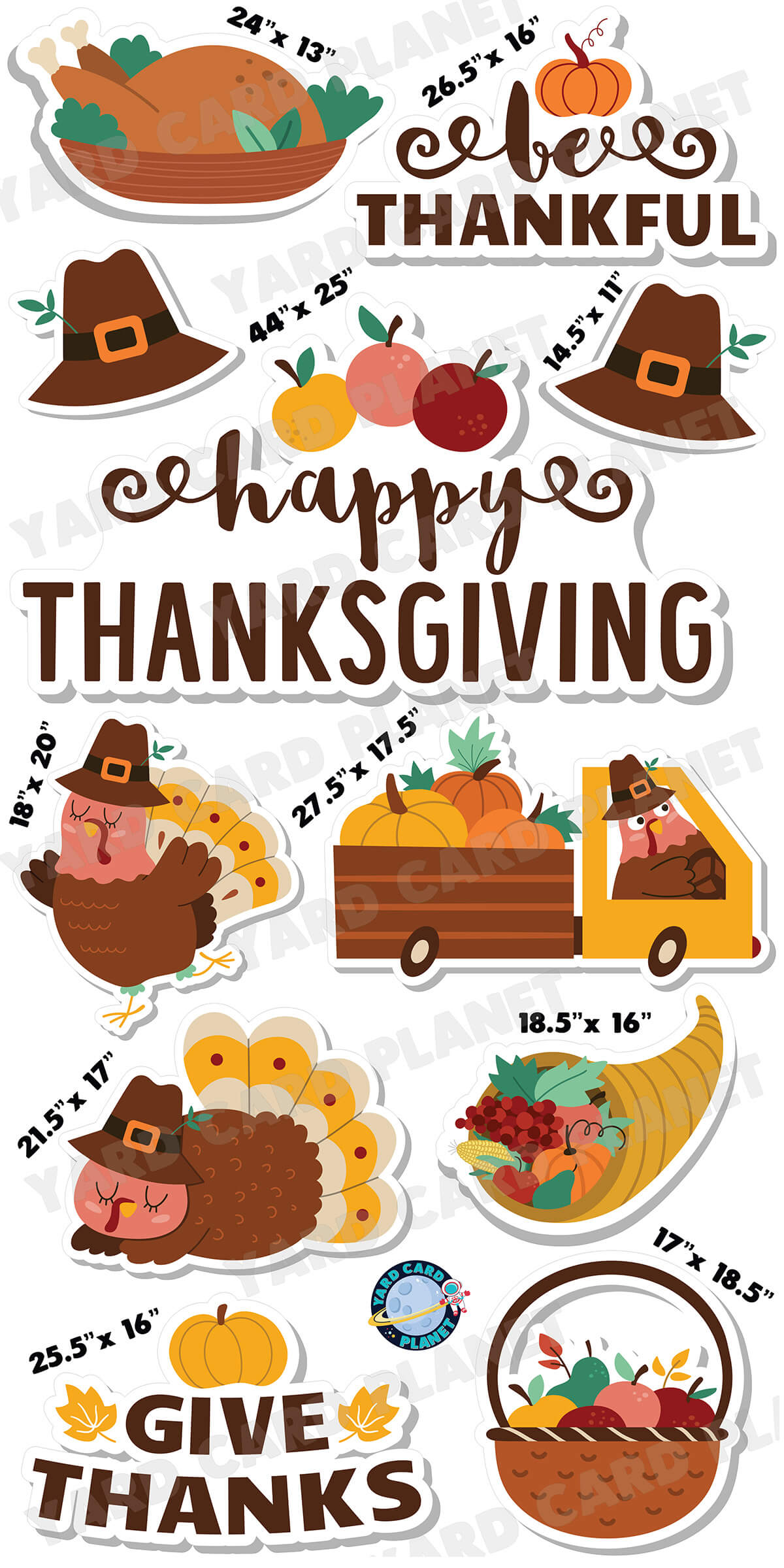 Happy Thanksgiving EZ Quick Signs and Yard Card Flair Set with Measurements