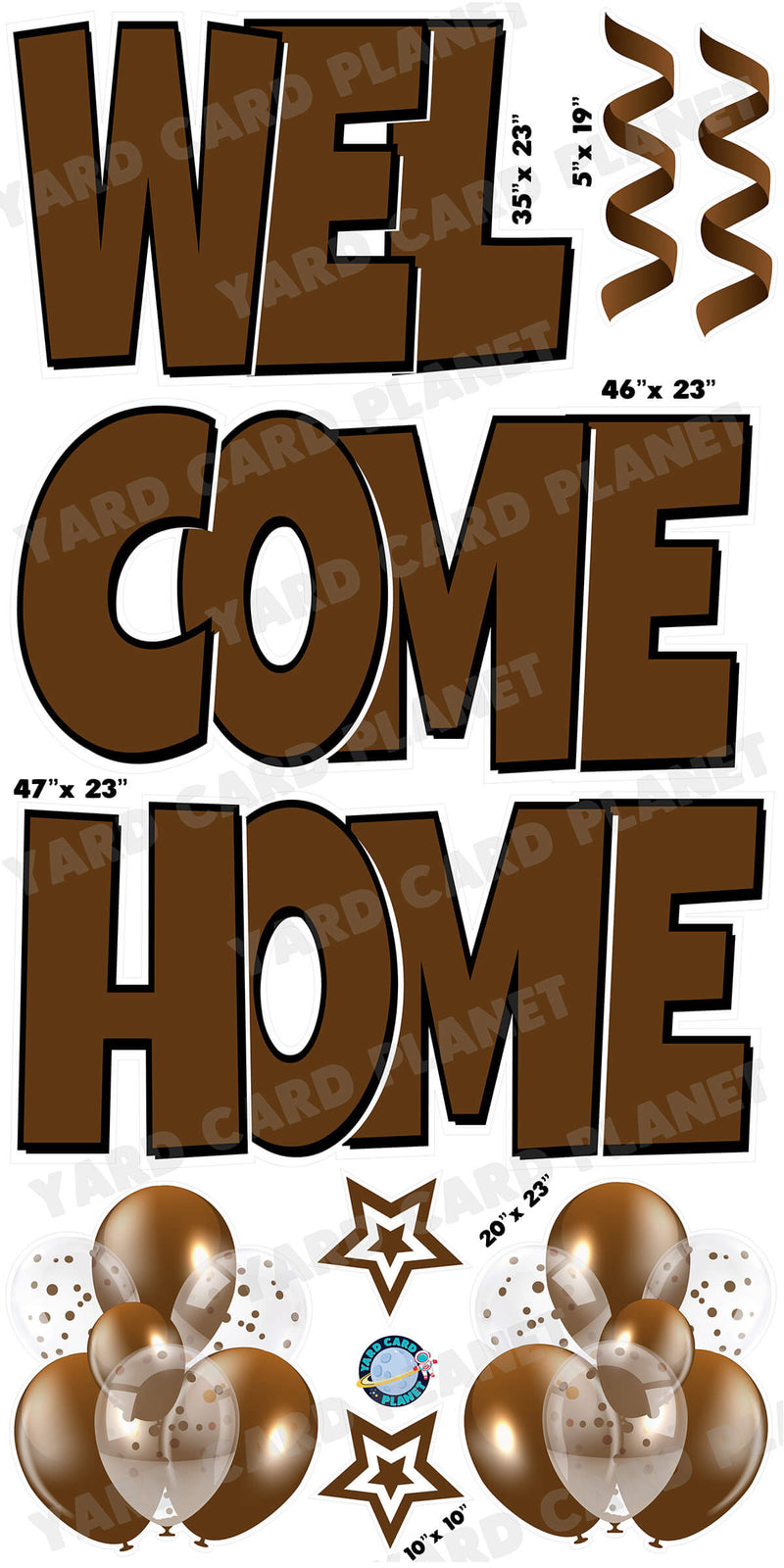 Large 23" Welcome Home Yard Card EZ Quick Sets in Luckiest Guy Font and Flair in Brown Solid Color