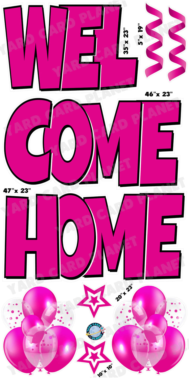 Large 23" Welcome Home Yard Card EZ Quick Sets in Luckiest Guy Font and Flair in Hot Pink Solid Color