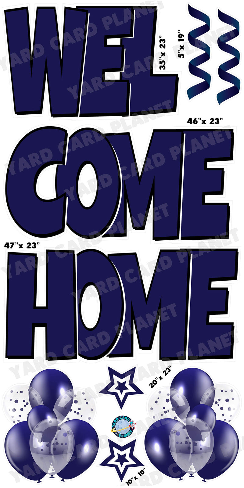 Large 23" Welcome Home Yard Card EZ Quick Sets in Luckiest Guy Font and Flair in Navy Blue Solid Color