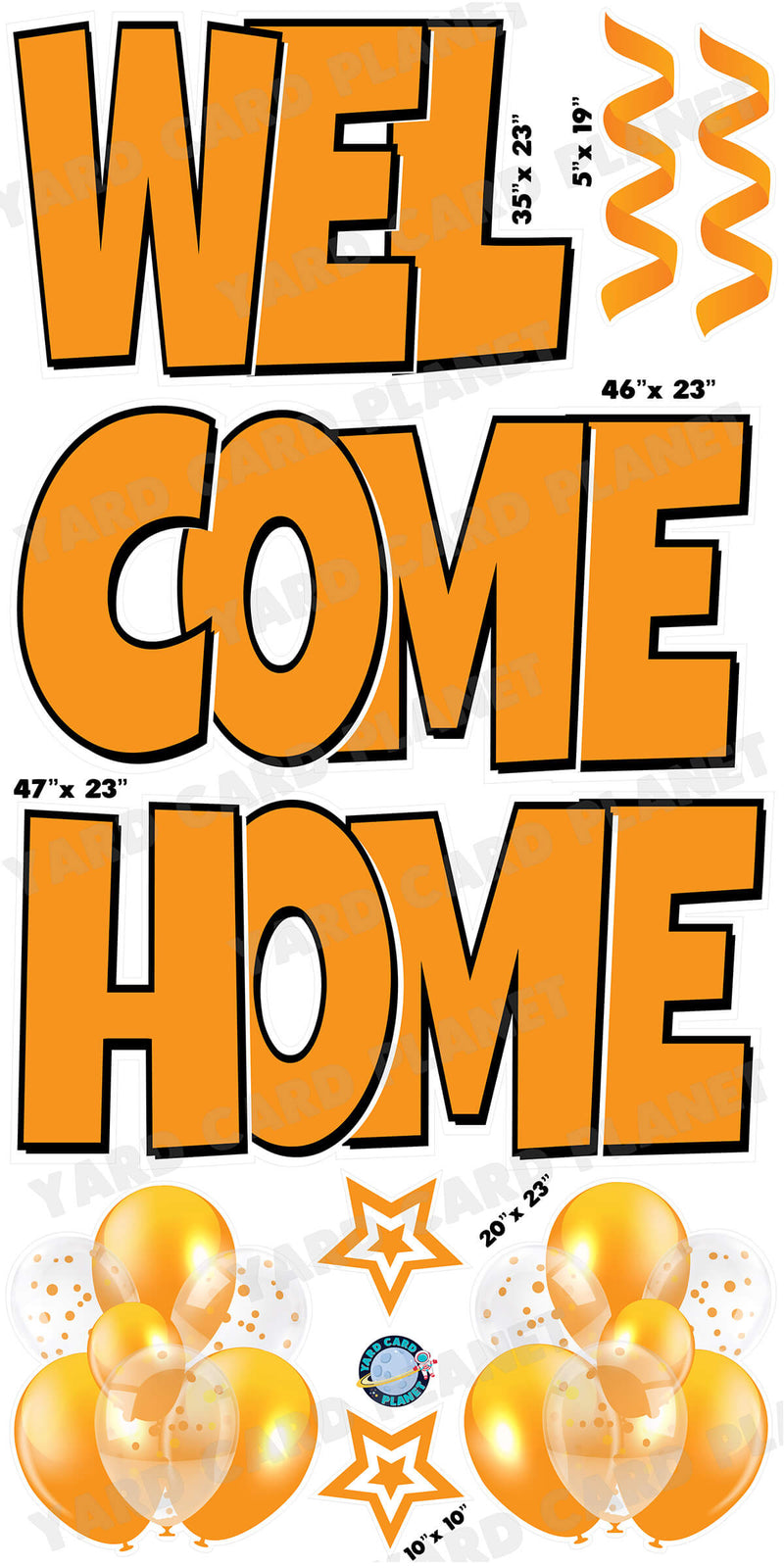 Large 23" Welcome Home Yard Card EZ Quick Sets in Luckiest Guy Font and Flair in Orange Solid Color