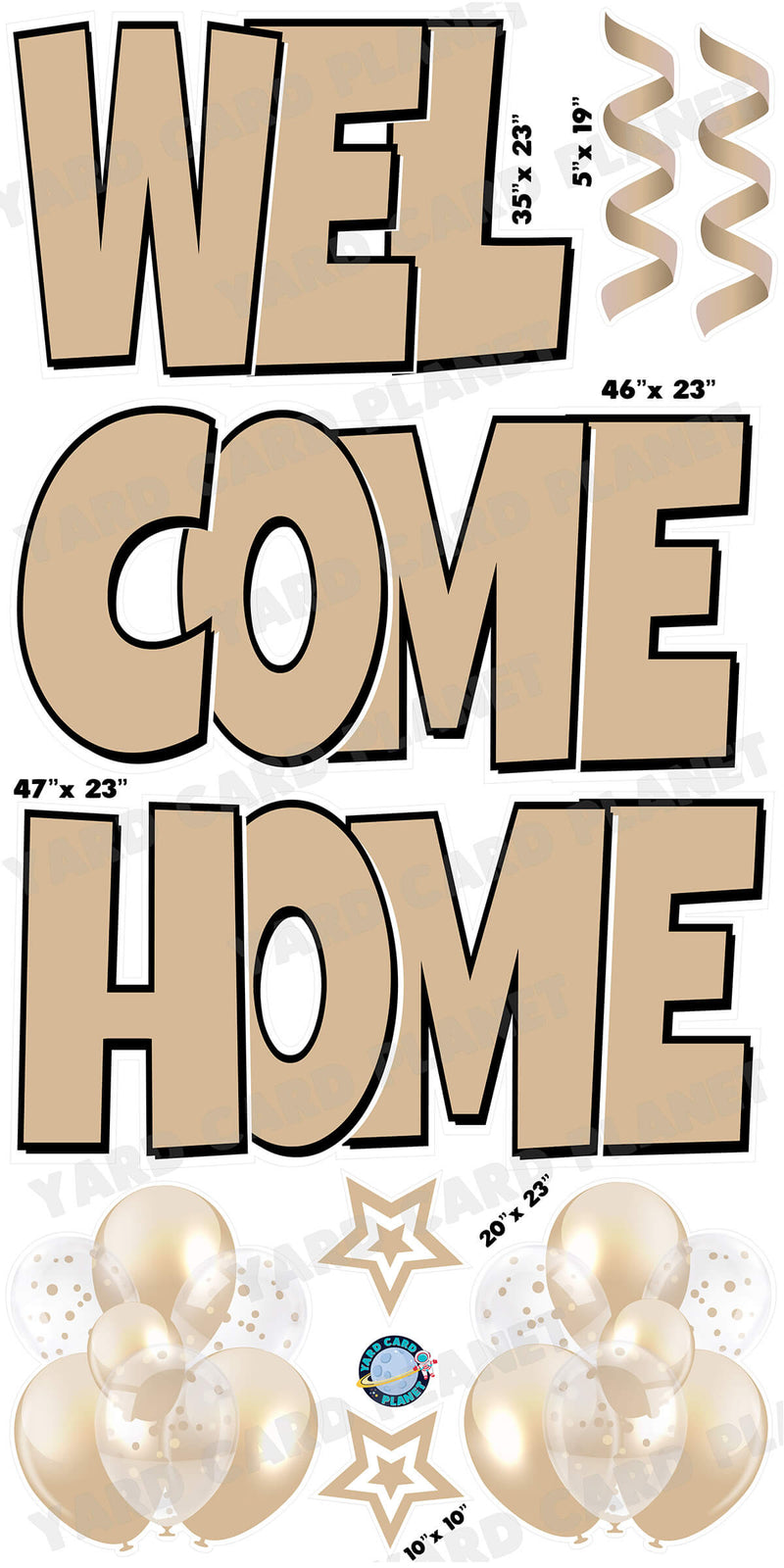Large 23" Welcome Home Yard Card EZ Quick Sets in Luckiest Guy Font and Flair in Tan Solid Color