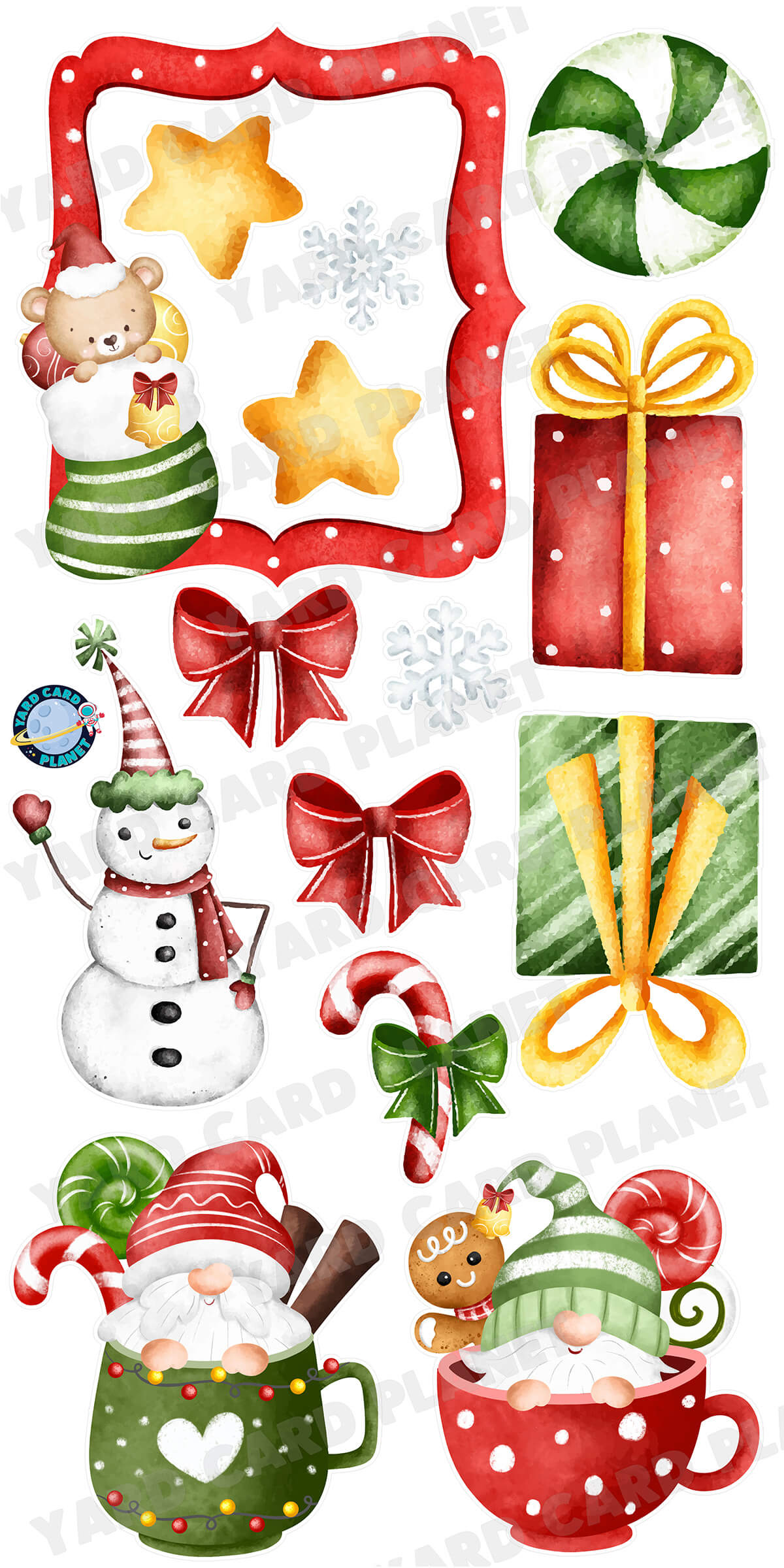 Elegant Watercolor Merry Christmas and Photo Frame Yard Card Flair Set