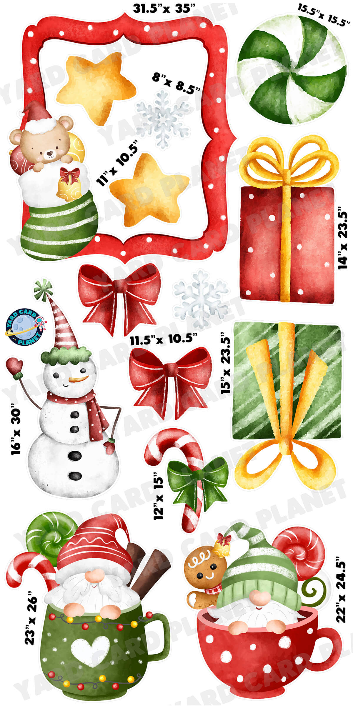 Elegant Watercolor Merry Christmas and Photo Frame Yard Card Flair Set with Measurements