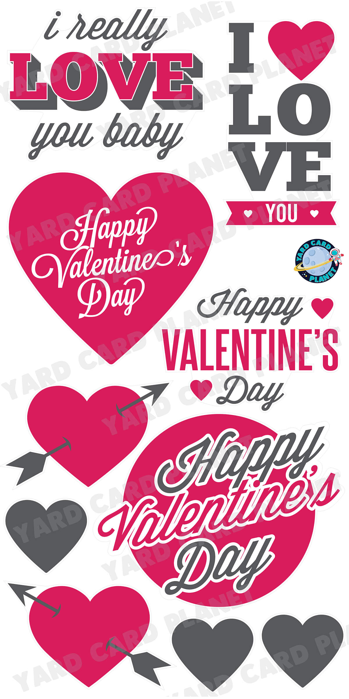 Happy Valentine's Day I Love You Signs and Yard Card Flair Set