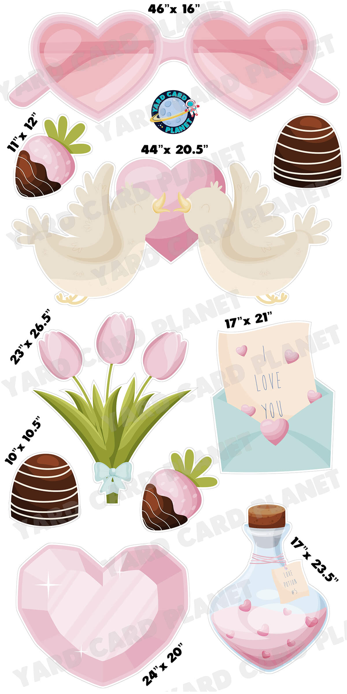 Rose Colored Glasses Love Yard Card Flair Set with Measurements