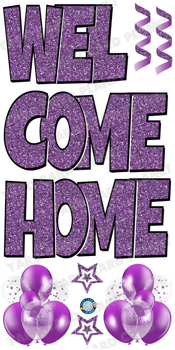 Large 23" Welcome Home Yard Card EZ Quick Sets in Luckiest Guy Font and Flair in Glitter Pattern Cover Image