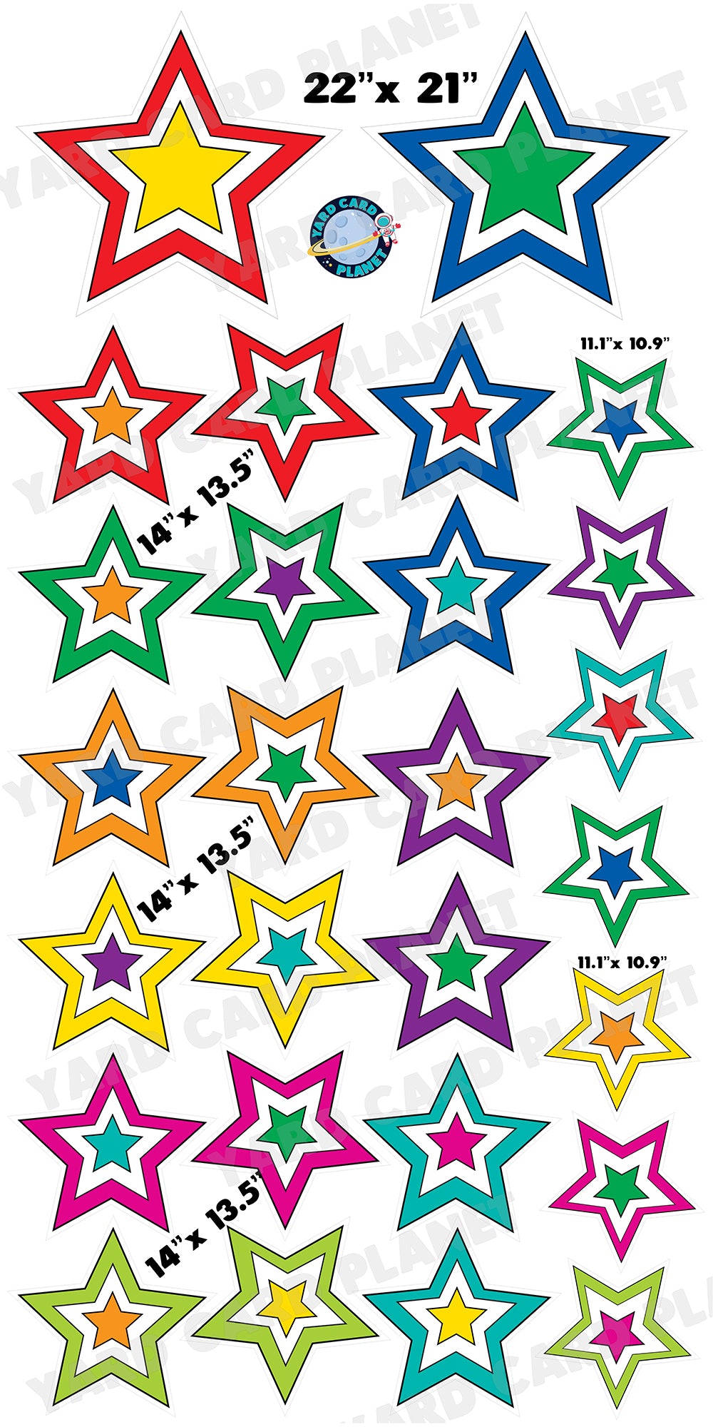 Bright Multicolor Outlined Double Stars Yard Card Flair Set