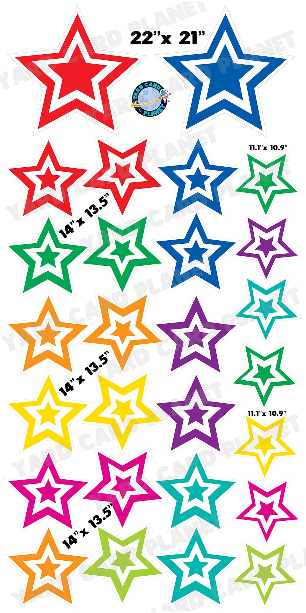 Bright Colorful Double Stars Yard Card Flair Set