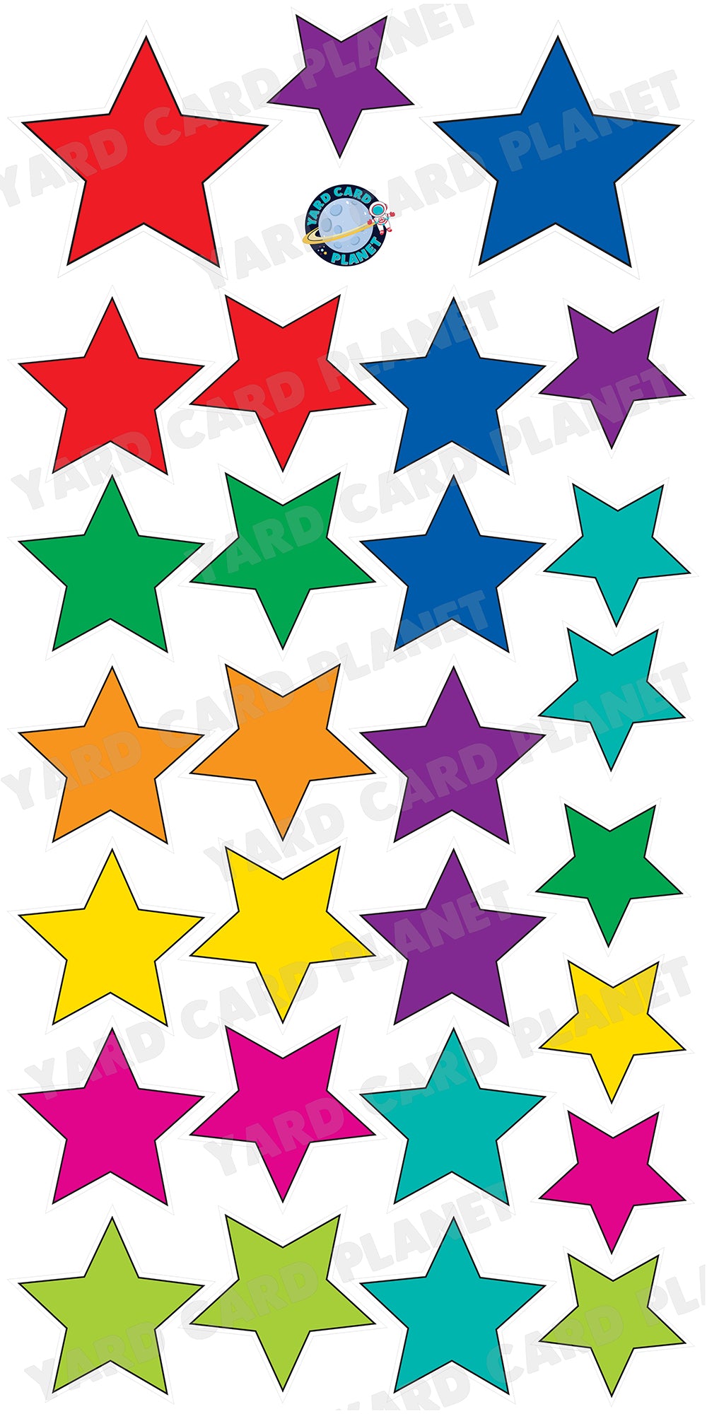 Bright Colorful Solid Outlined Stars Yard Card Flair Set
