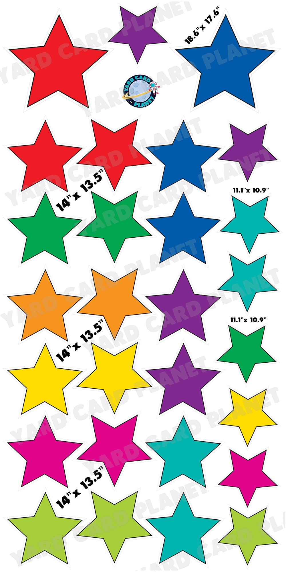 Bright Colorful Solid Outlined Stars Yard Card Flair Set