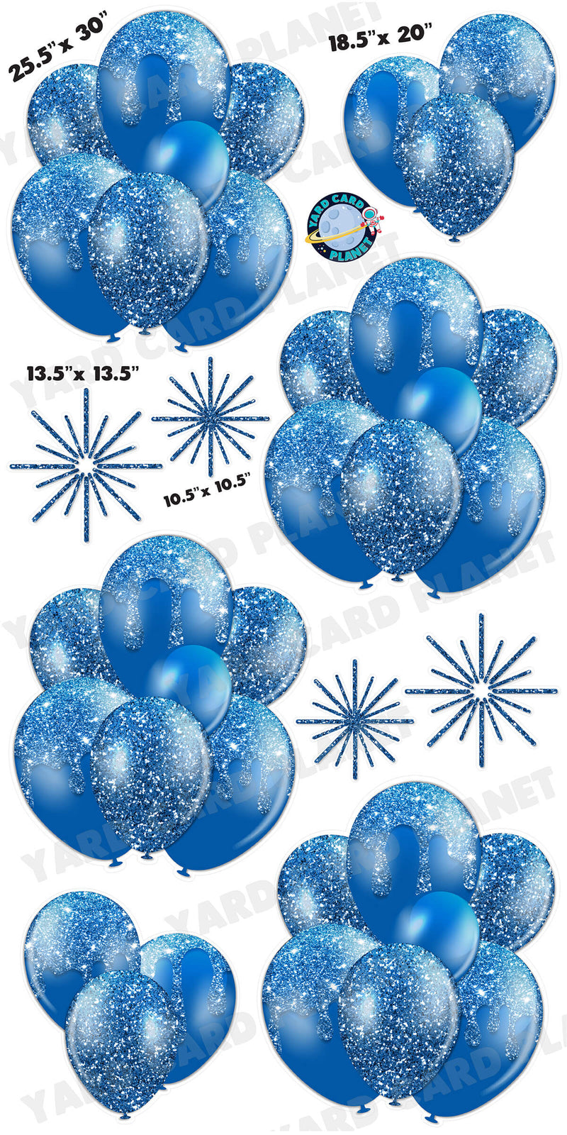 Blue Glitter Balloon Bouquets and Starbursts Yard Card Set