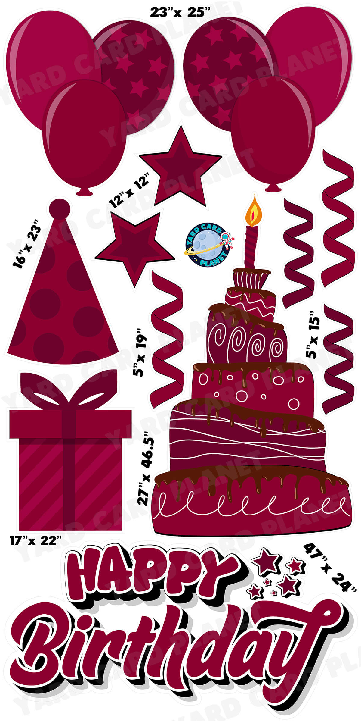 Maroon Happy Birthday EZ Quick Sign and Birthday Essentials Yard Card Flair Set