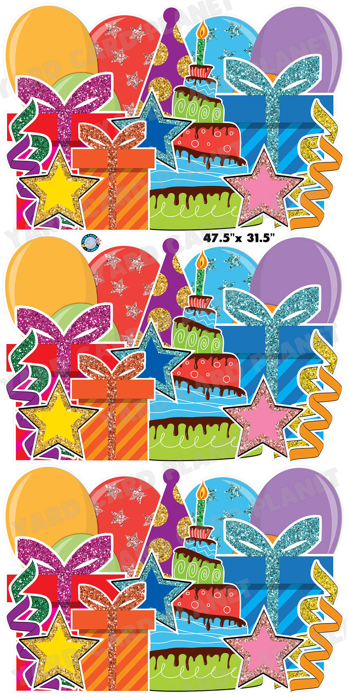 Multi Color Glitter Birthday Essentials EZ Panels Yard Card Set with Measurements