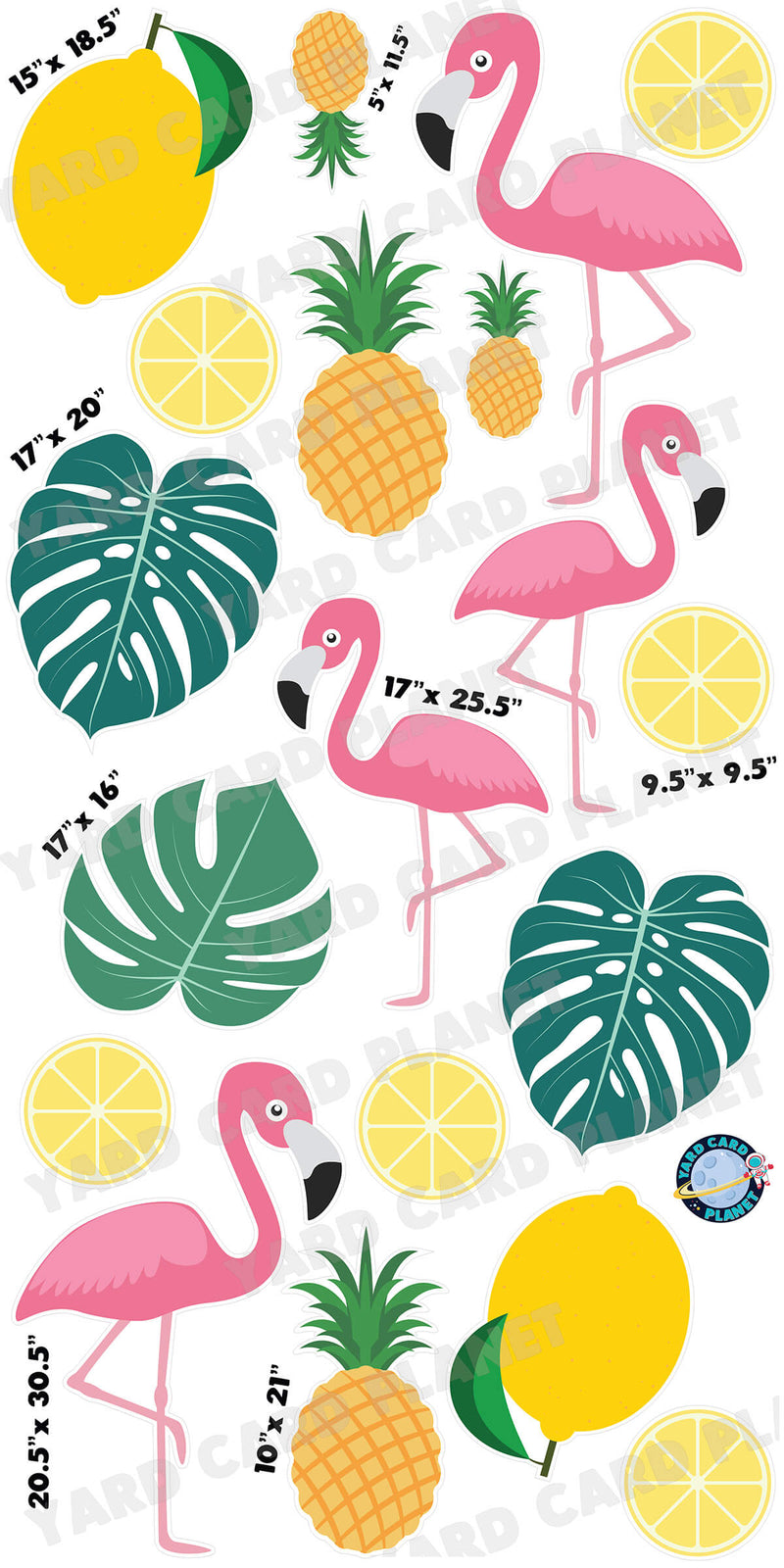 Tropical Flamingos Yard Card Flair Set with Measurements