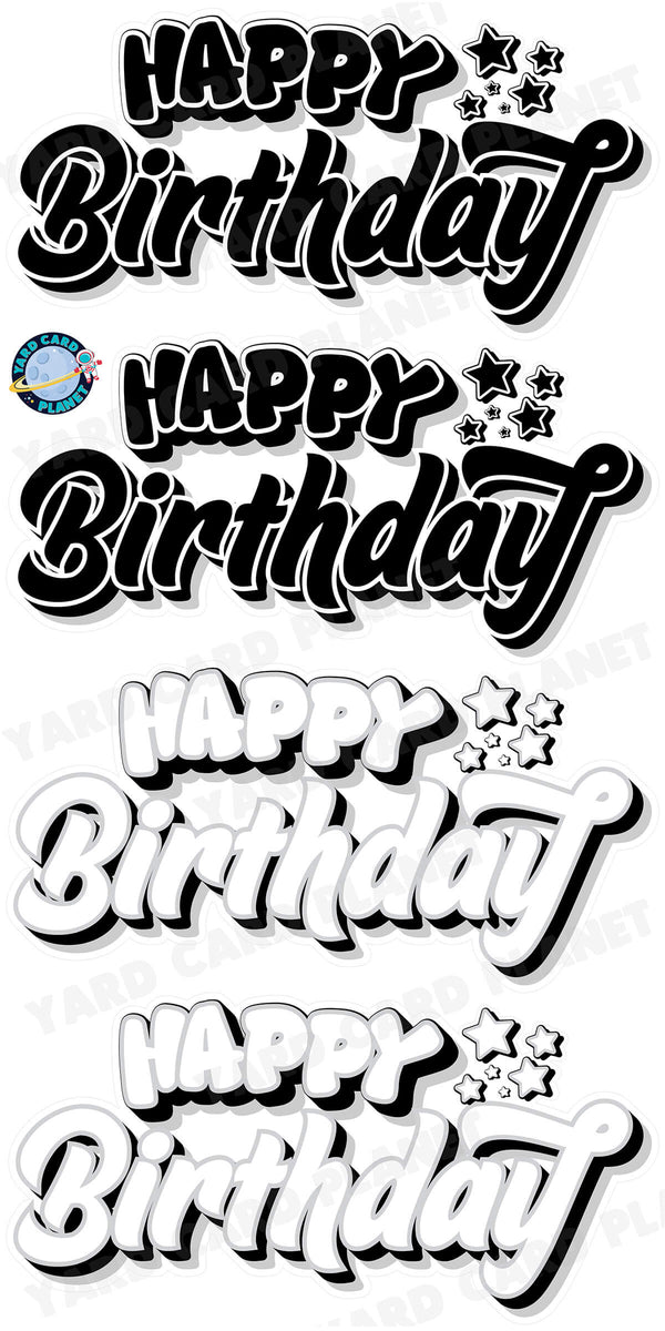 Happy Birthday EZ Quick Signs in Solid Black and White Yard Card Set
