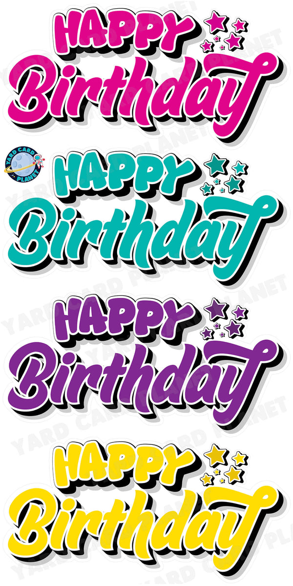 Happy Birthday EZ Quick Signs in Solid Hot Pink, Teal, Purple and Yellow Yard Card Set