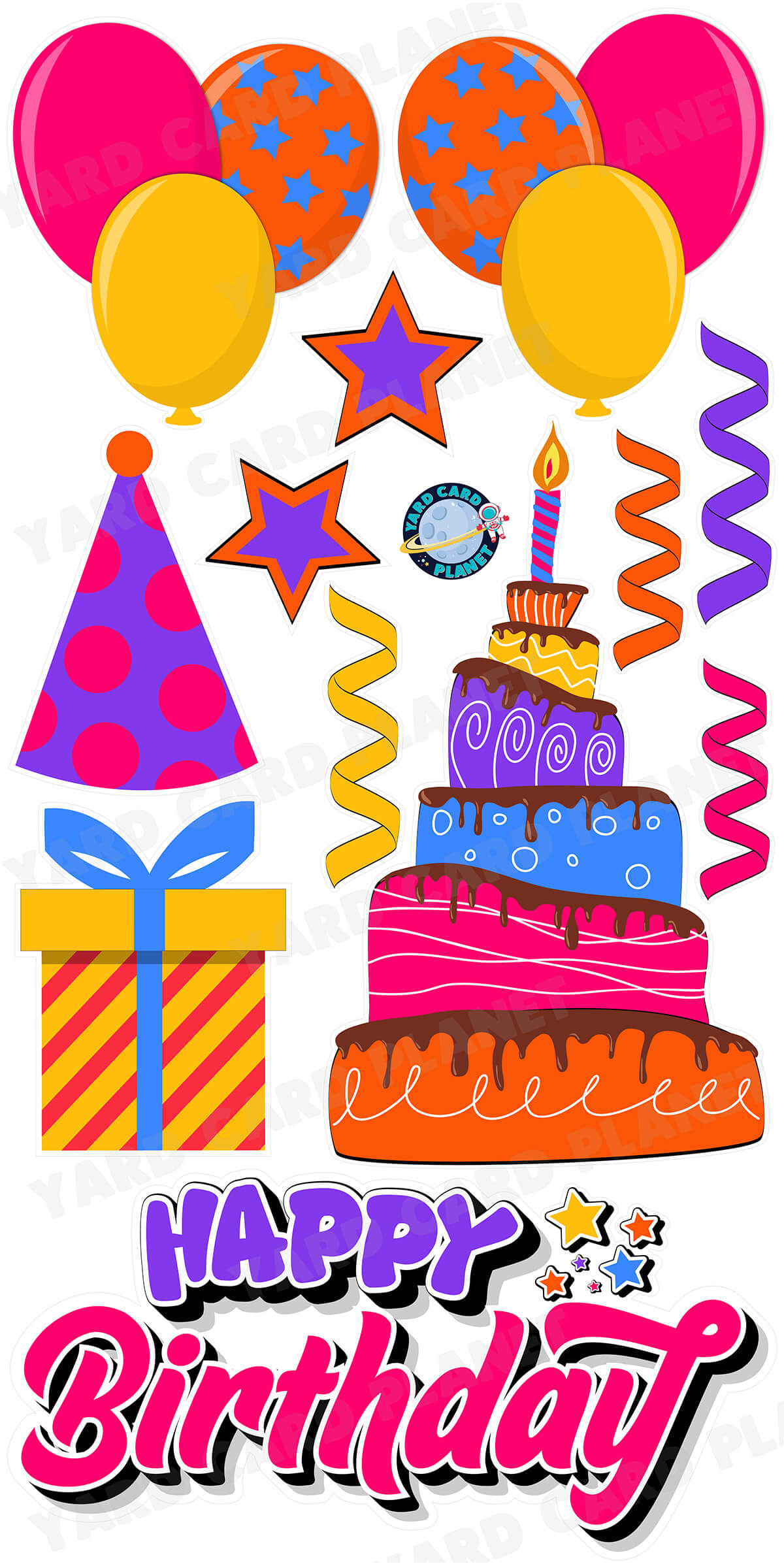 Bright Multi Color Happy Birthday EZ Quick Sign and Birthday Essentials Yard Card Flair Set