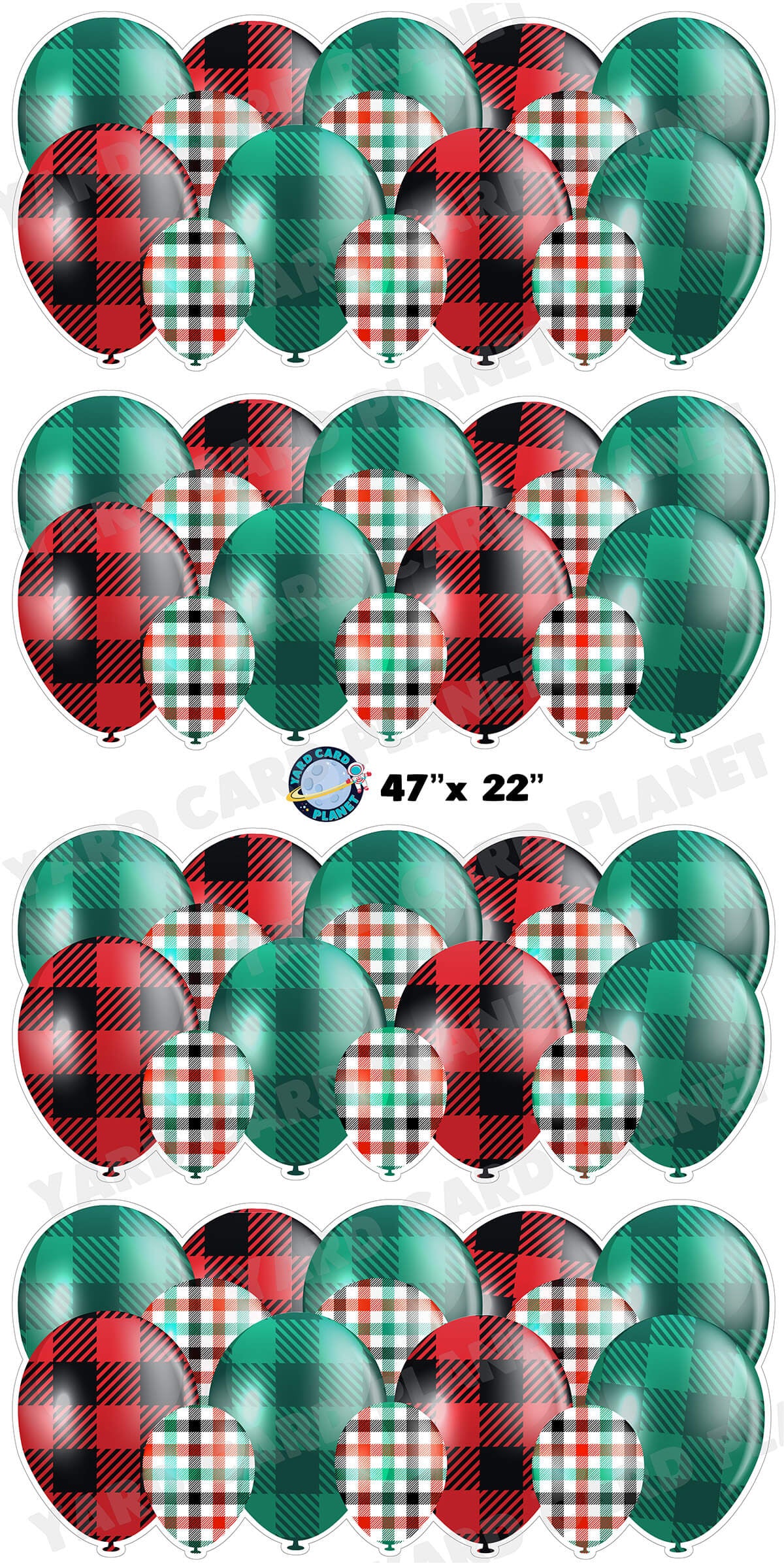 Christmas Gingham Pattern Balloon Panels Yard Card Set with Measurements