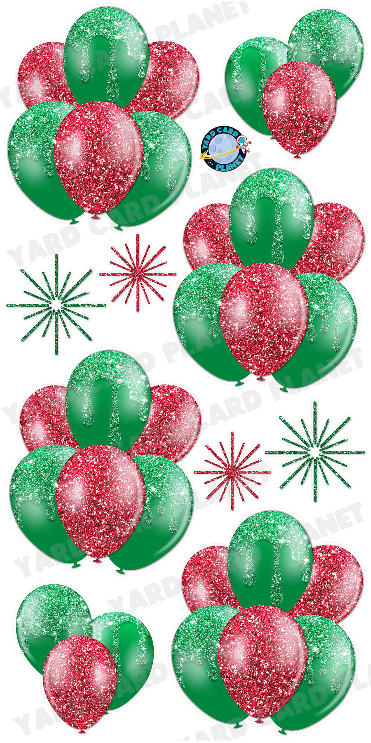 Frame Kit - Polka Dots! Red, Silver, and Gold - 3 Frames plus Balloons, online Stars, and Presents! - Yard Cards! - Coroplast - 4 x 8' Sheet