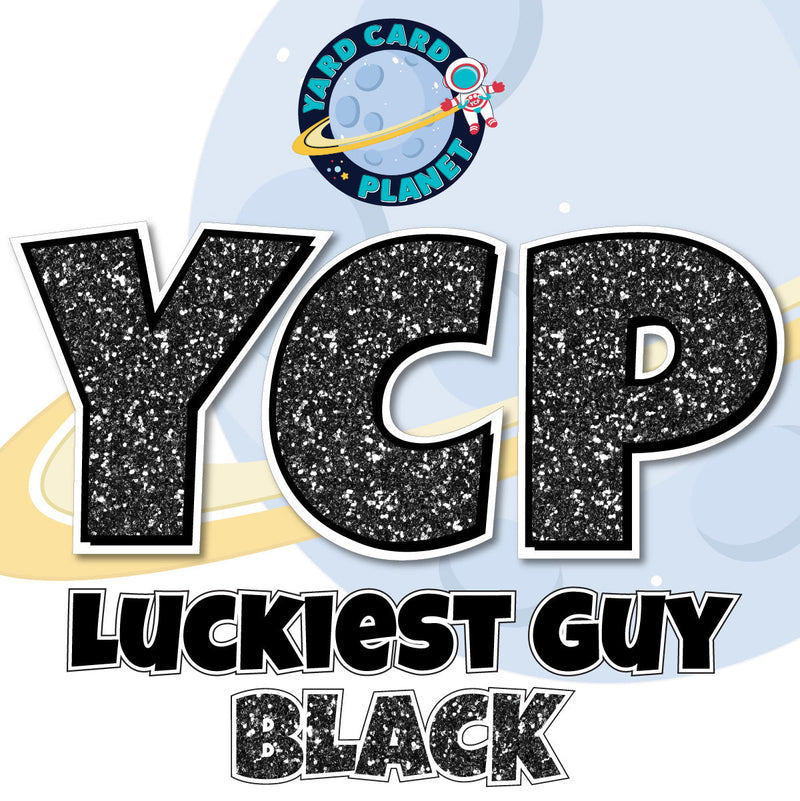 12" Luckiest Guy 41 pc. Letters and Symbols Set in Black Glitter Pattern