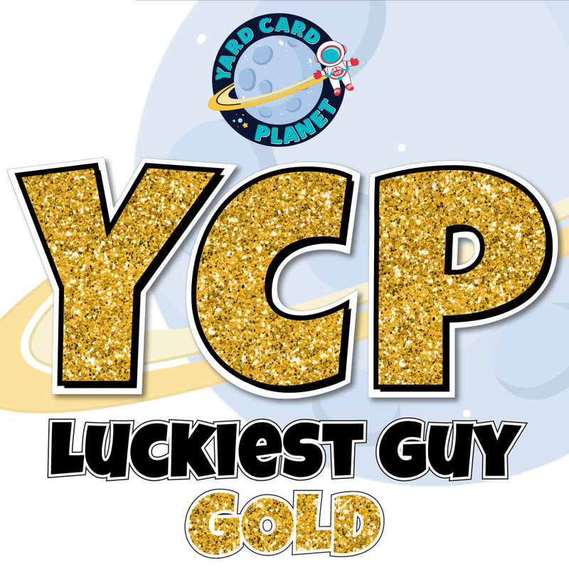 12" Luckiest Guy 41 pc. Letters and Symbols Set in Gold Glitter Pattern