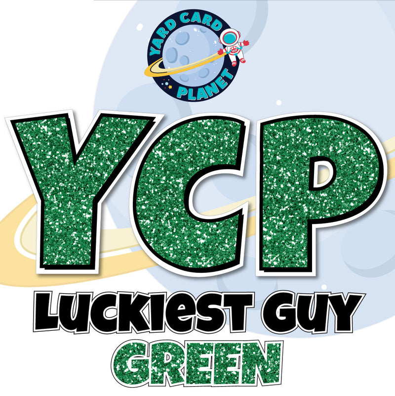 12" Luckiest Guy 41 pc. Letters and Symbols Set in Green Glitter Pattern
