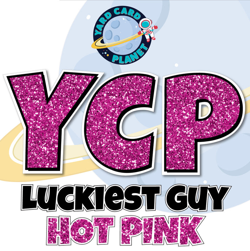 12" Luckiest Guy 41 pc. Letters and Symbols Set in Hot Pink Glitter Pattern