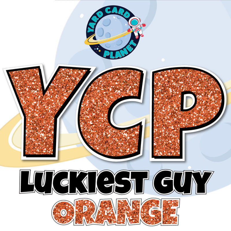 12" Luckiest Guy 41 pc. Letters and Symbols Set in Orange Glitter Pattern