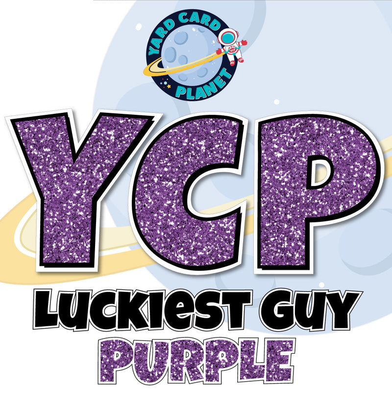 12" Luckiest Guy 41 pc. Letters and Symbols Set in Purple Glitter Pattern